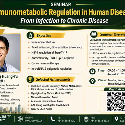 Thông báo về buổi seminar: “Immunometabolic Regulation in Human Disease: From Infection to Chronic Disease”